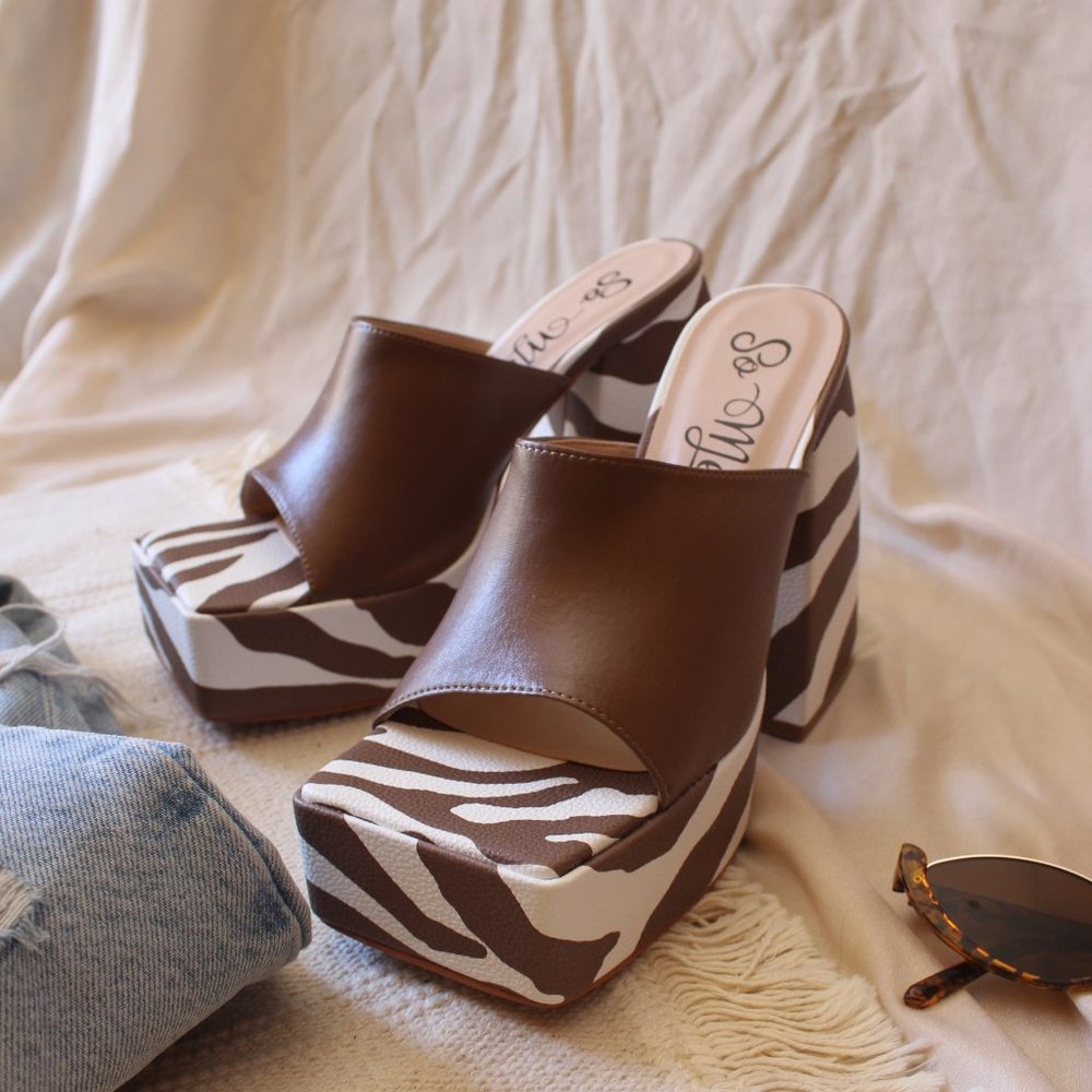 The Mabel// Taupe Zebra mule platform